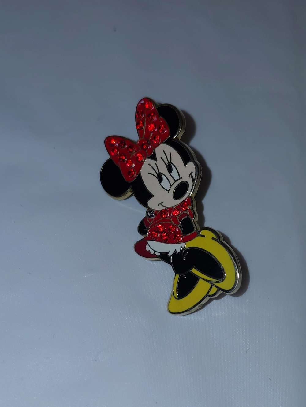Disney Minnie Mouse SHY Red Dress Jeweled Hair Bow Gems Pin